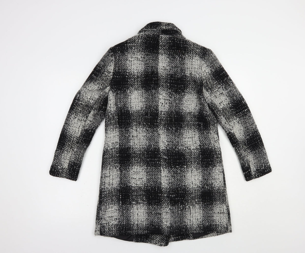 New Look Womens Grey Plaid  Pea Coat Coat Size 8  Button