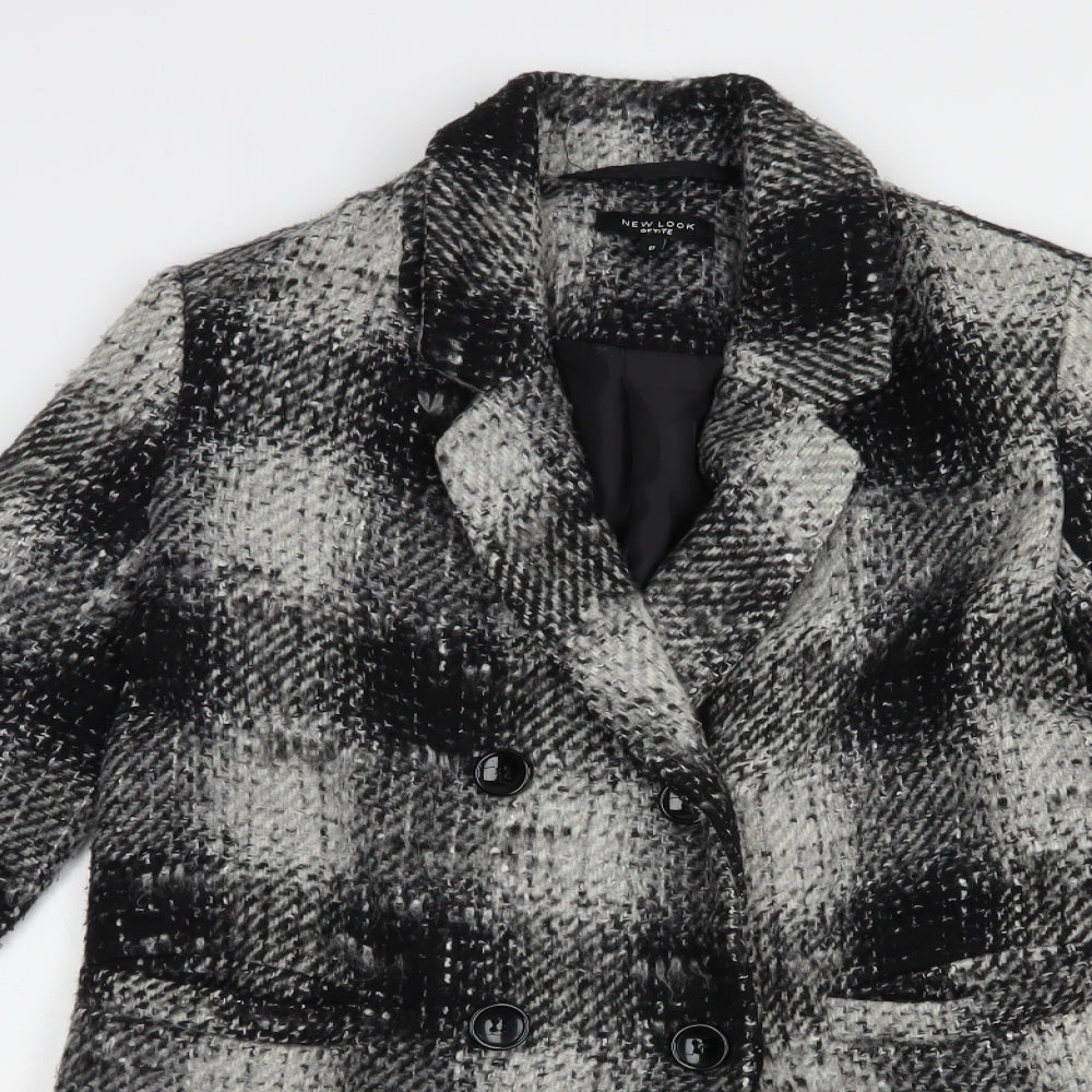 New Look Womens Grey Plaid  Pea Coat Coat Size 8  Button