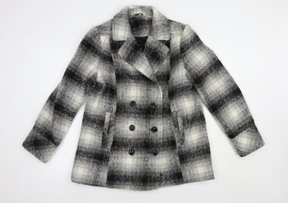 M&Co Womens Grey Plaid  Pea Coat Coat Size 14  Button