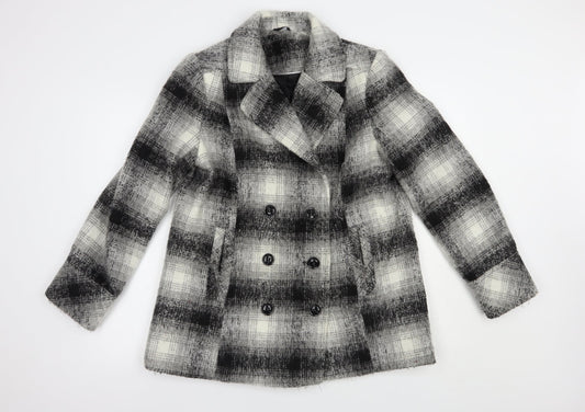 M&Co Womens Grey Plaid  Pea Coat Coat Size 14  Button