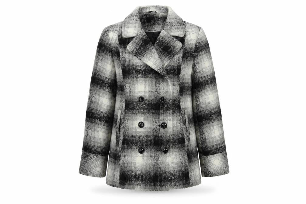 M&Co Womens Grey Plaid  Pea Coat Coat Size 14  Button