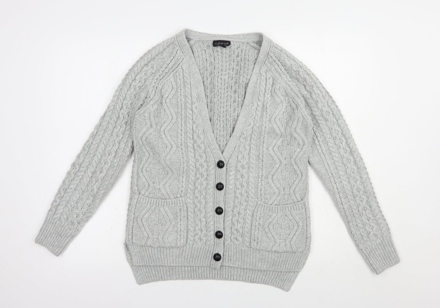 Topshop Womens Grey V-Neck  Acrylic Cardigan Jumper Size 6