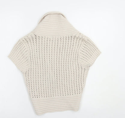 Preloved H&M Womens Beige Collared  Cotton Shrug Jumper Size S - Back