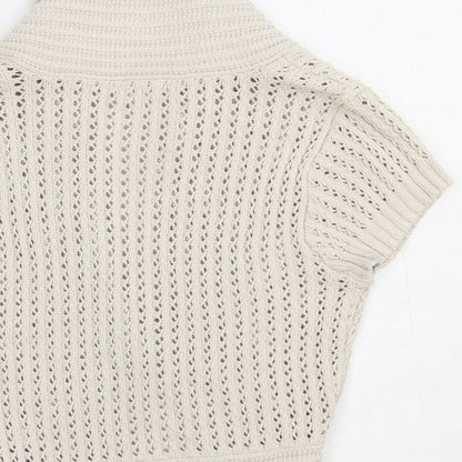 Preloved H&M Womens Beige Collared  Cotton Shrug Jumper Size S - Label