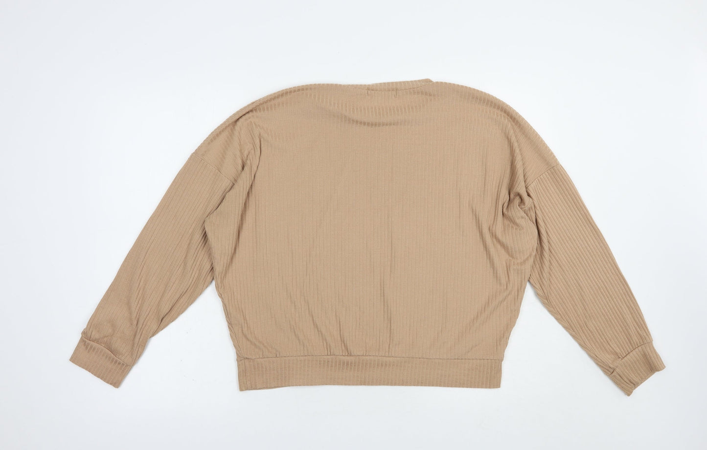 Missguided Womens Beige  Polyester Basic Blouse Size L Crew Neck