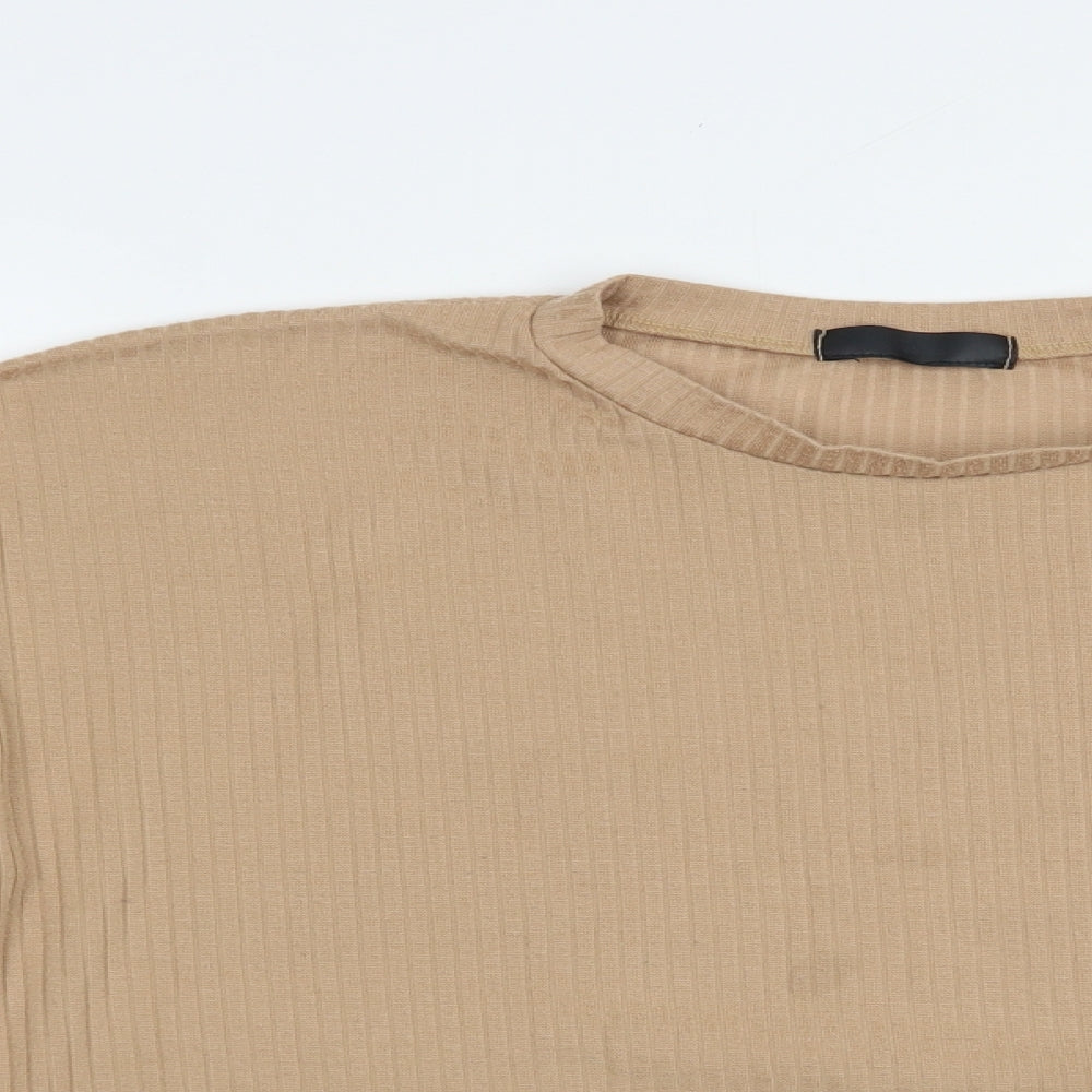 Missguided Womens Beige  Polyester Basic Blouse Size L Crew Neck