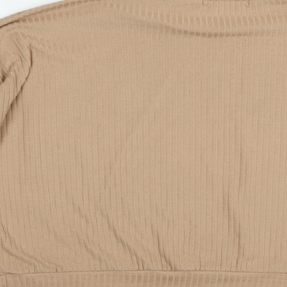Missguided Womens Beige  Polyester Basic Blouse Size L Crew Neck