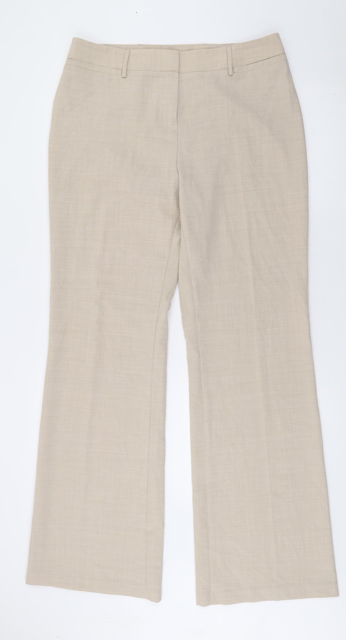Marks and Spencer Womens Beige  Polyester Trousers  Size 14 L32 in Regular