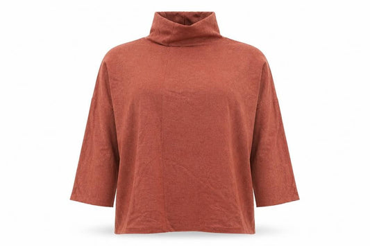Made in Italy Womens Brown  Viscose Basic T-Shirt Size L High Neck