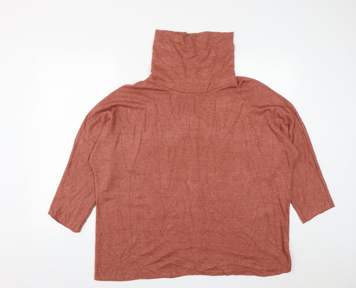 Made in Italy Womens Brown  Viscose Basic T-Shirt Size L High Neck