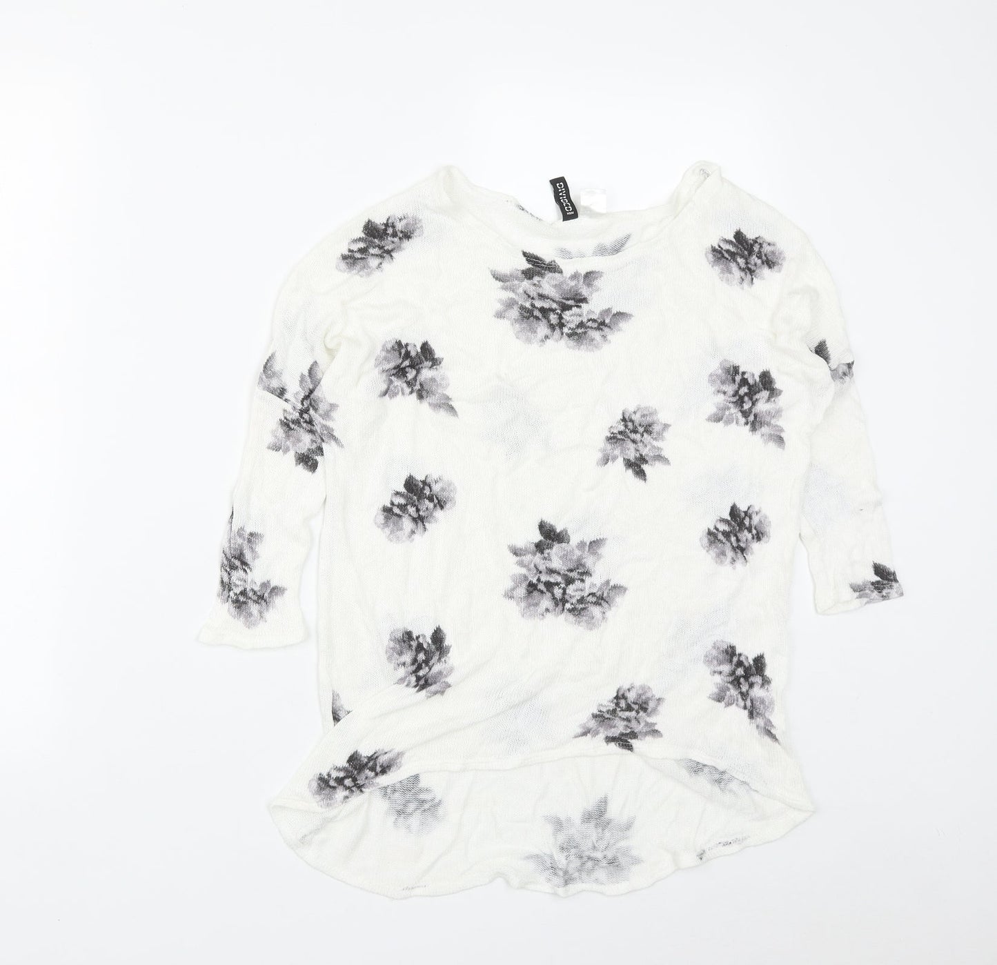 H&M Womens White Scoop Neck Floral Acrylic Pullover Jumper Size S