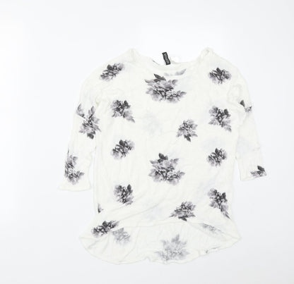 Preloved H&M Womens White Scoop Neck Floral Acrylic Pullover Jumper Size S - Front