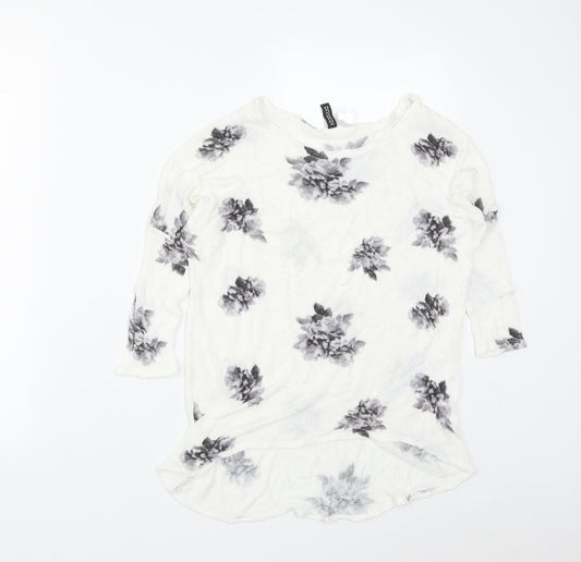 H&M Womens White Scoop Neck Floral Acrylic Pullover Jumper Size S