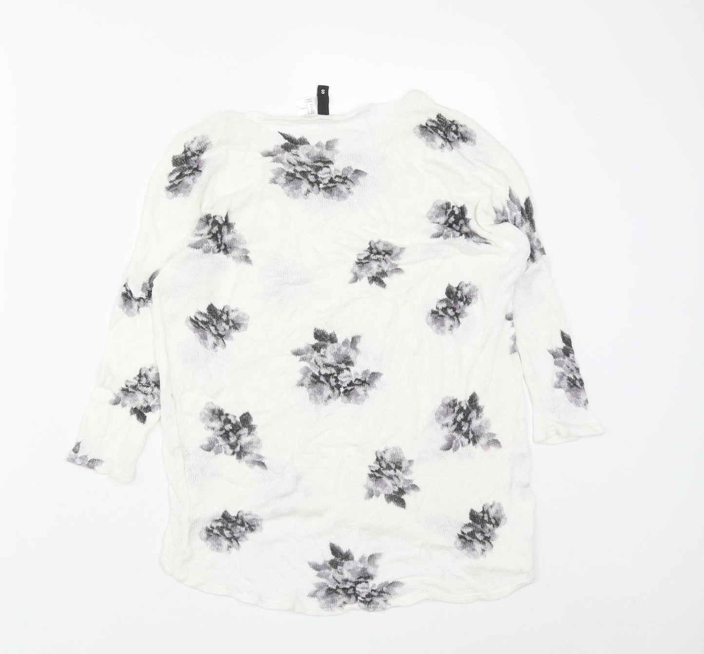 H&M Womens White Scoop Neck Floral Acrylic Pullover Jumper Size S