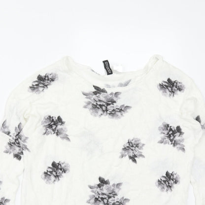 Preloved H&M Womens White Scoop Neck Floral Acrylic Pullover Jumper Size S - Detail