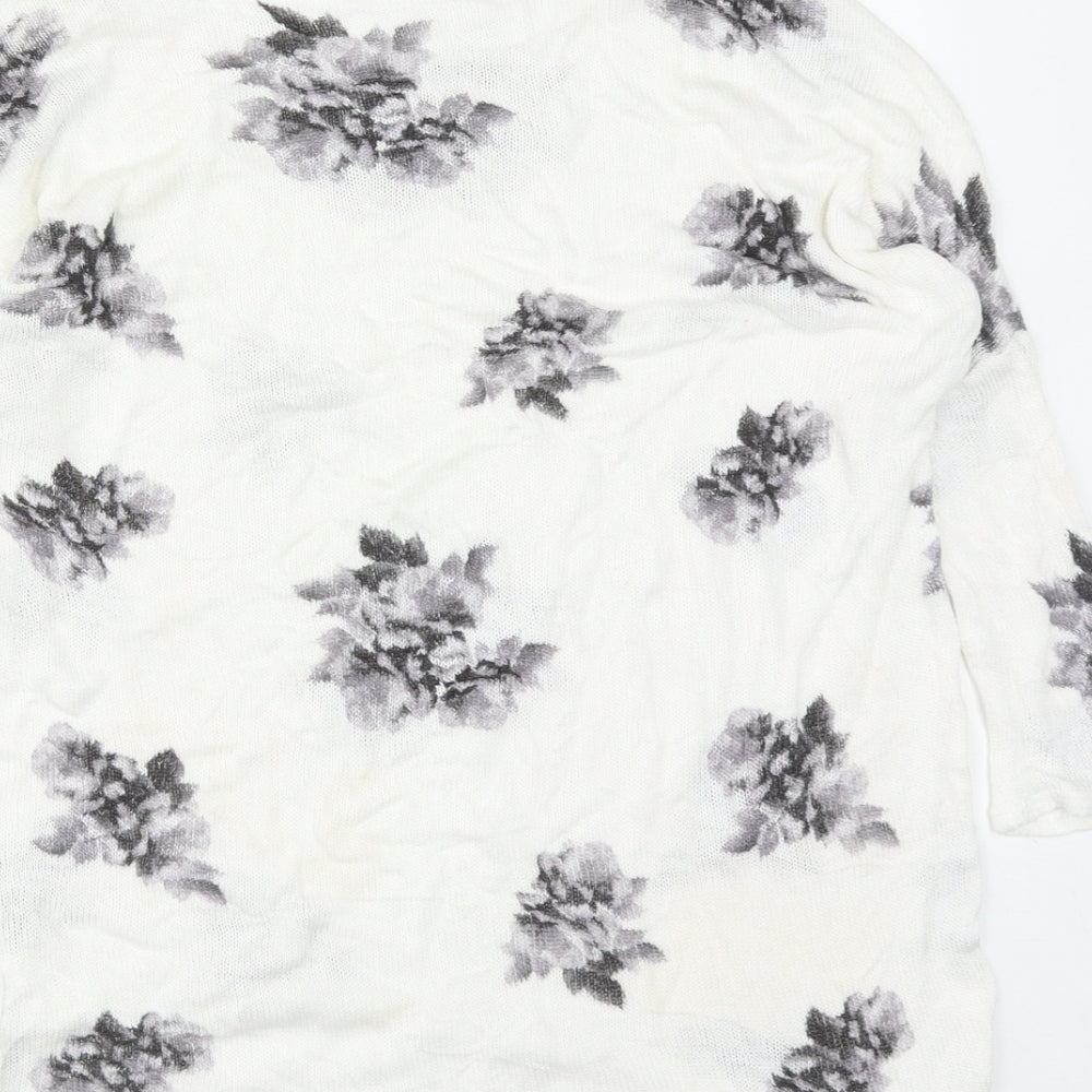 H&M Womens White Scoop Neck Floral Acrylic Pullover Jumper Size S