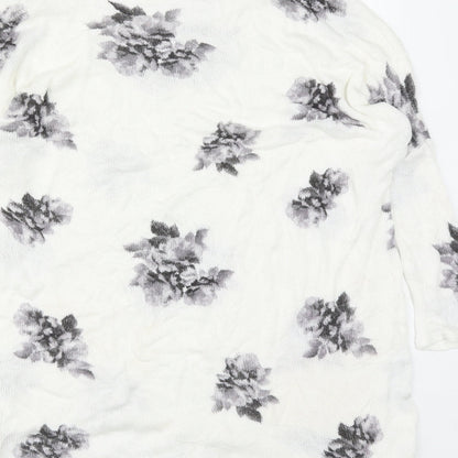 Preloved H&M Womens White Scoop Neck Floral Acrylic Pullover Jumper Size S - Label