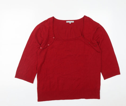 Paramour Womens Red Square Neck  Viscose Pullover Jumper Size XL
