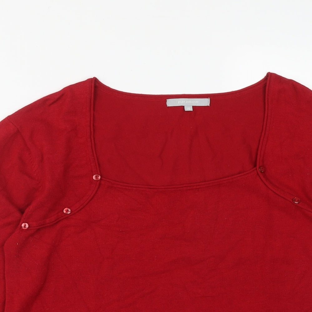 Paramour Womens Red Square Neck  Viscose Pullover Jumper Size XL