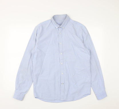 Dunnes Mens Blue  Cotton  Button-Up Size M Collared Button