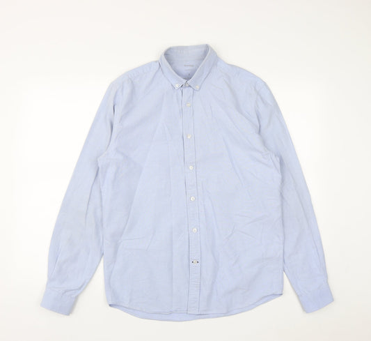Dunnes Mens Blue  Cotton  Button-Up Size M Collared Button