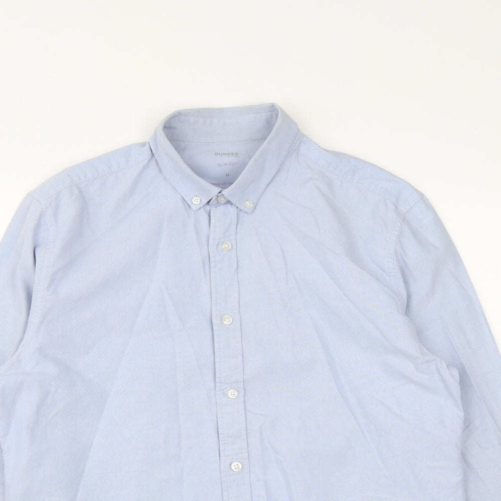 Dunnes Mens Blue  Cotton  Button-Up Size M Collared Button