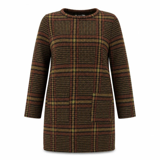 TU Womens Brown Plaid Polyester A-Line  Size 12  Scoop Neck Pullover