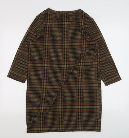 Tu Womens Brown Plaid Polyester A-Line  Size 12  Scoop Neck Pullover