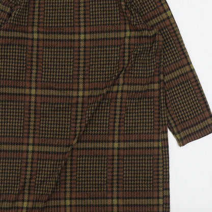 Tu Womens Brown Plaid Polyester A-Line  Size 12  Scoop Neck Pullover