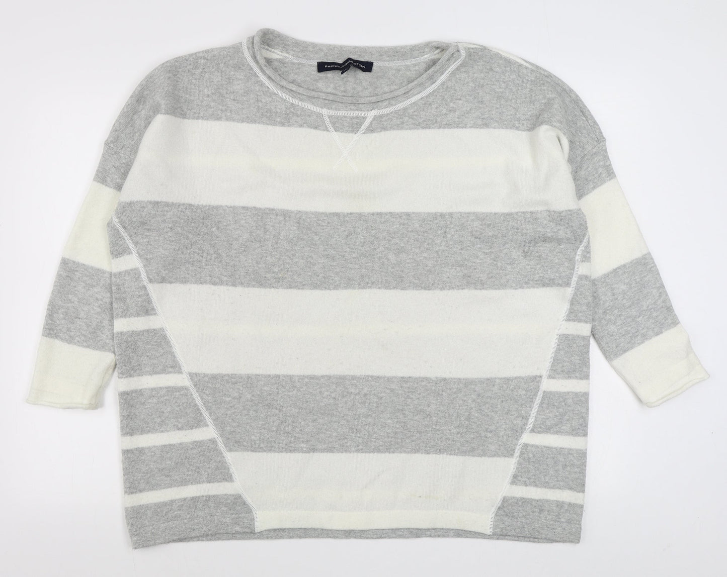 French Connection Womens Grey Boat Neck Striped Acrylic Pullover Jumper Size XS