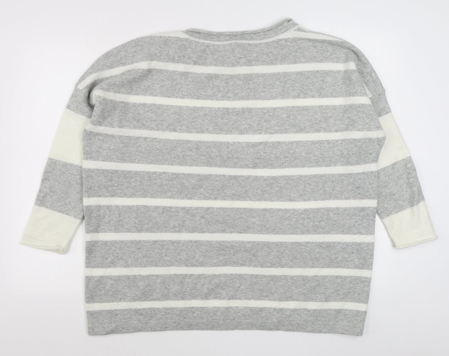 French Connection Womens Grey Boat Neck Striped Acrylic Pullover Jumper Size XS