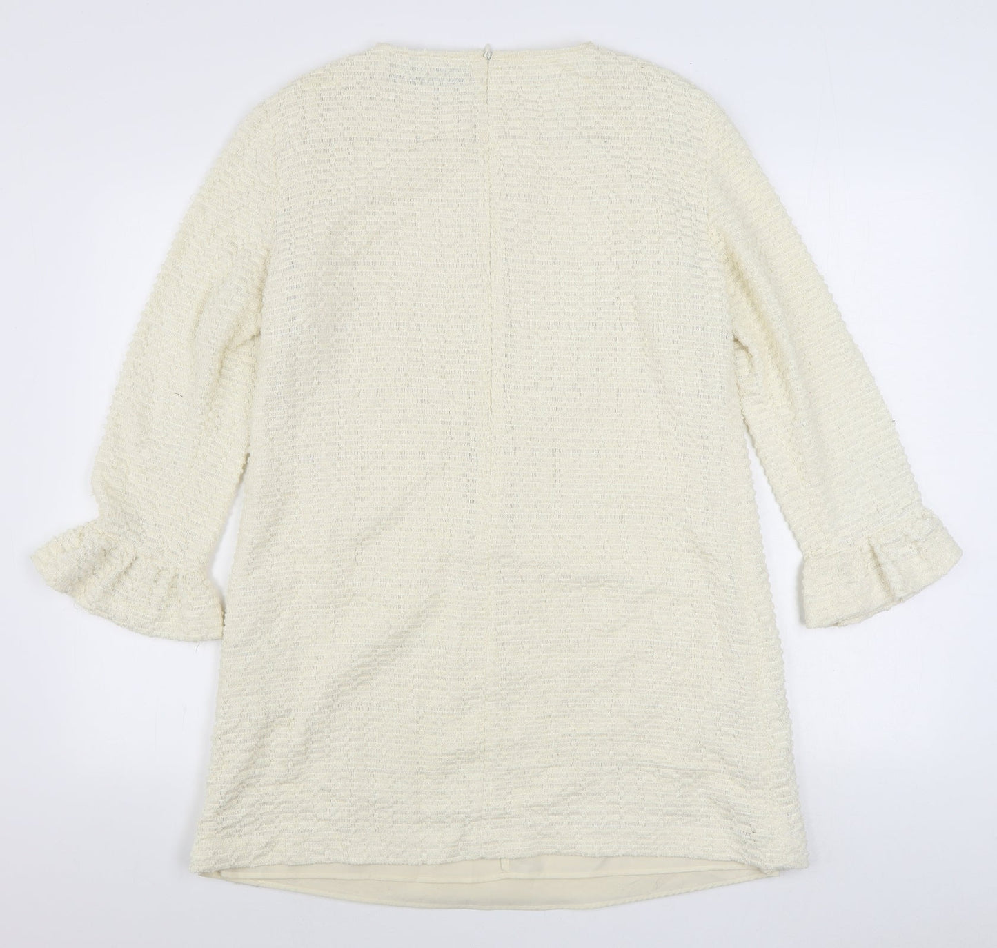 Zara Womens Ivory  Polyester Sheath  Size L  Round Neck Zip