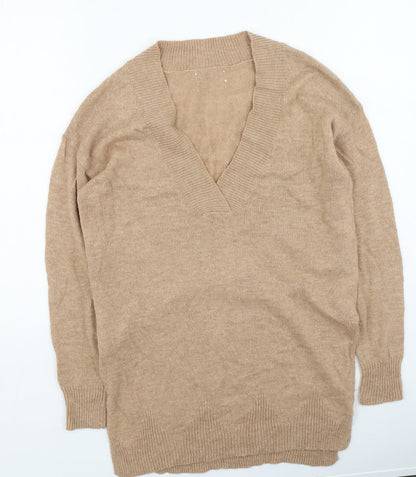 Next Womens Brown V-Neck  Nylon Pullover Jumper Size S