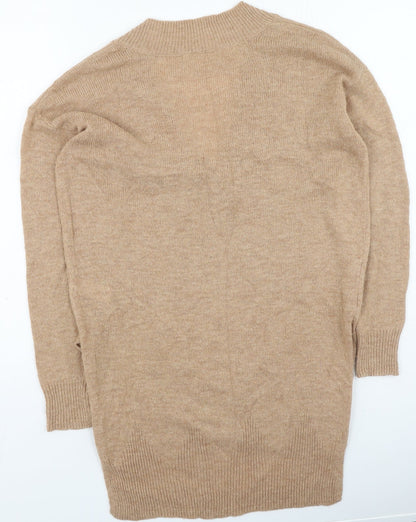 Next Womens Brown V-Neck  Nylon Pullover Jumper Size S