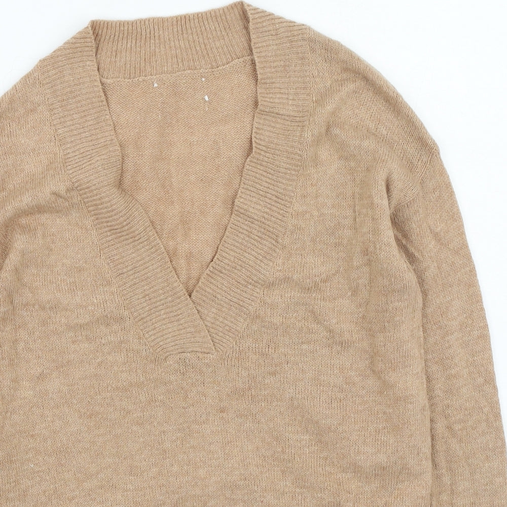 NEXT Womens Brown V-Neck  Nylon Pullover Jumper Size S