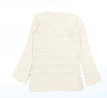 Willi Smith Womens Beige V-Neck  Cotton Pullover Jumper Size S