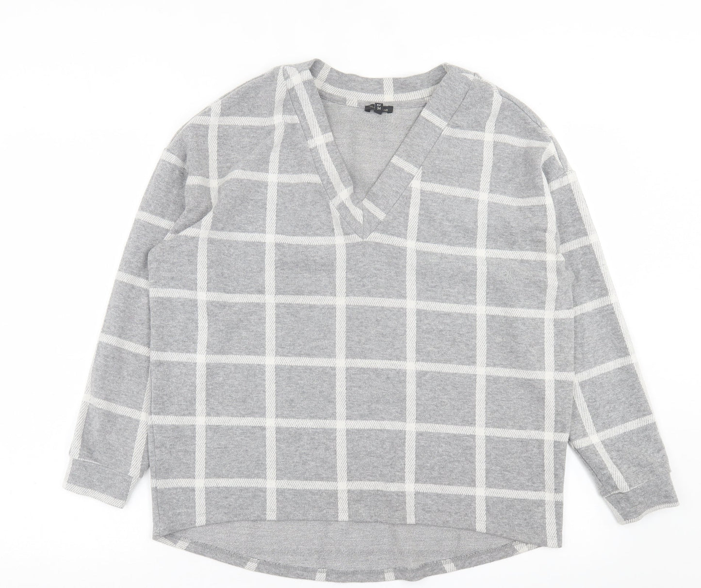 River Island Womens Grey V-Neck Check Polyester Pullover Jumper Size 8