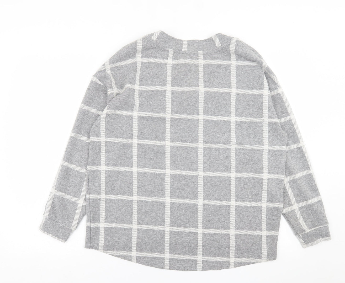 River Island Womens Grey V-Neck Check Polyester Pullover Jumper Size 8