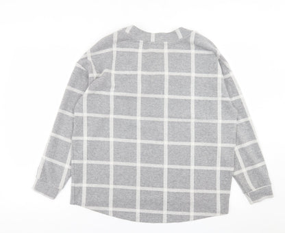 River Island Womens Grey V-Neck Check Polyester Pullover Jumper Size 8