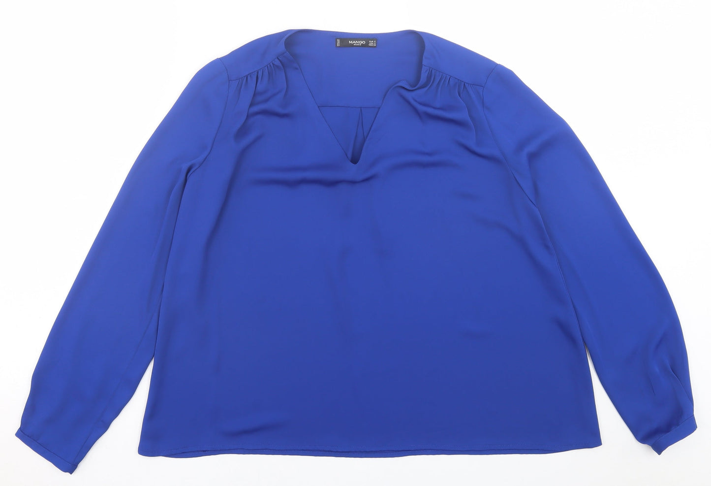 Mango Womens Blue  Polyester Basic Blouse Size S V-Neck