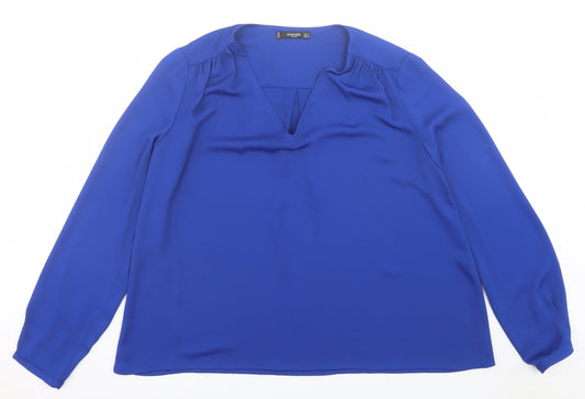 Mango Womens Blue  Polyester Basic Blouse Size S V-Neck