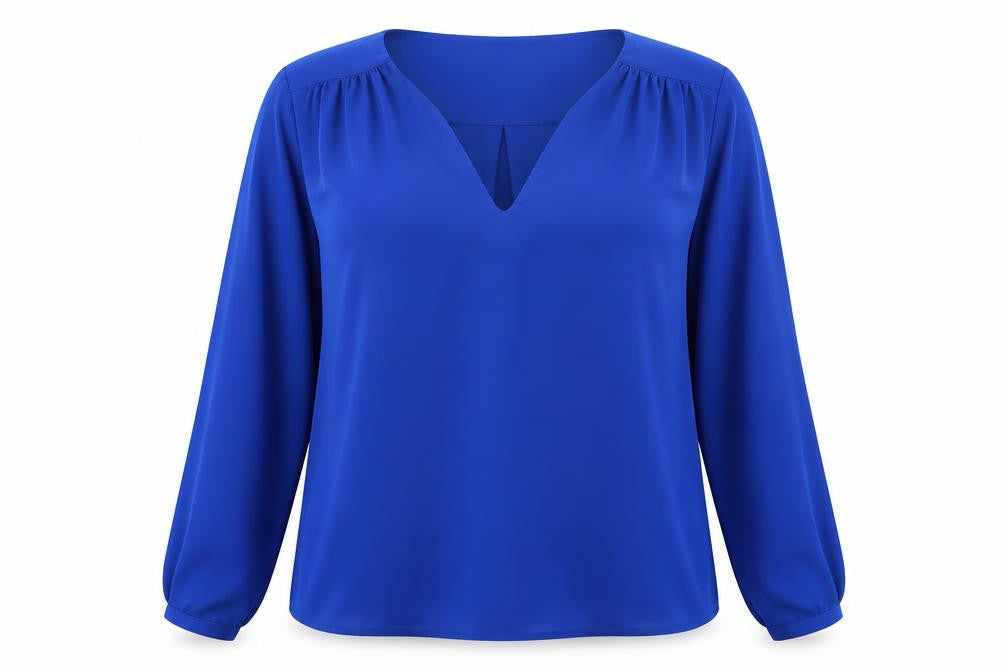 Mango Womens Blue  Polyester Basic Blouse Size S V-Neck