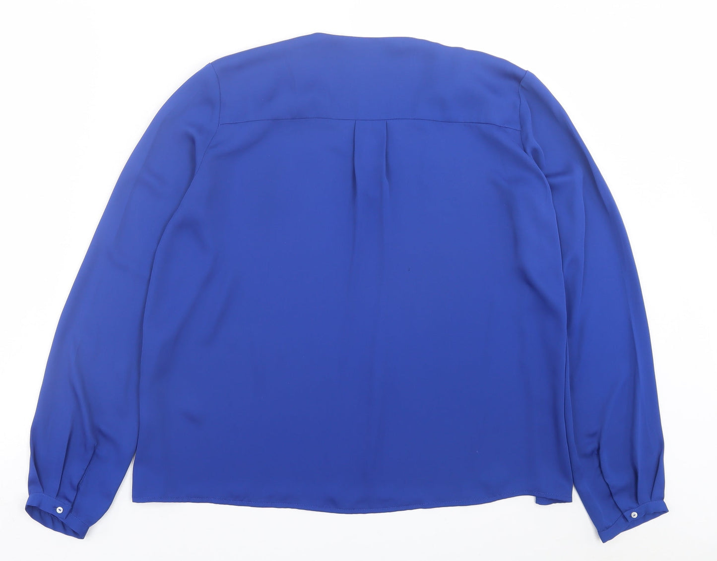 Mango Womens Blue  Polyester Basic Blouse Size S V-Neck