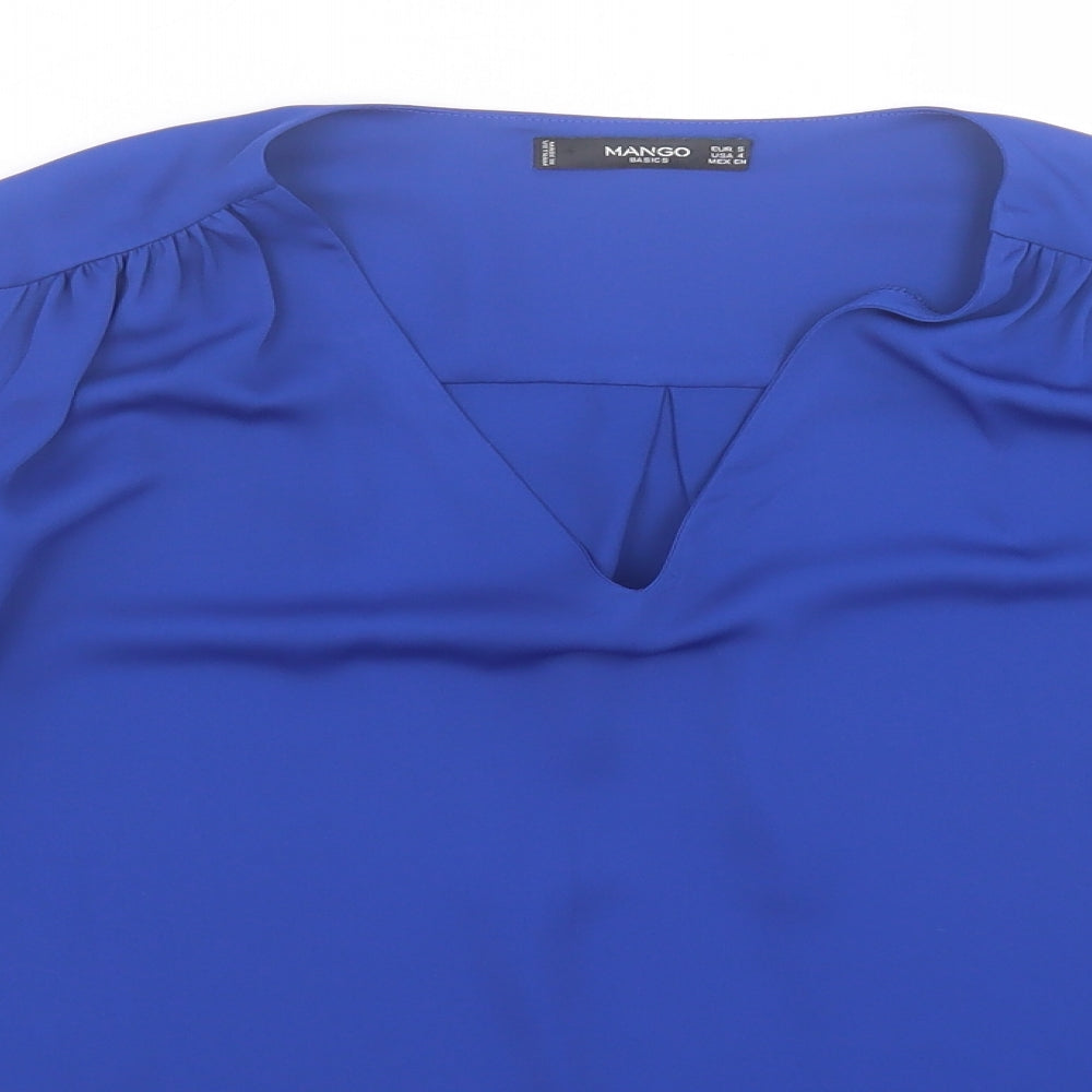 Mango Womens Blue  Polyester Basic Blouse Size S V-Neck