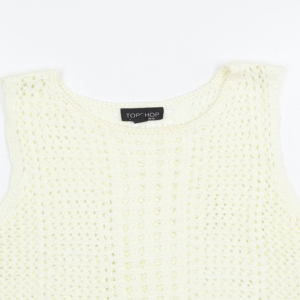 Topshop Womens Ivory  Acrylic Basic Tank Size 10 Round Neck