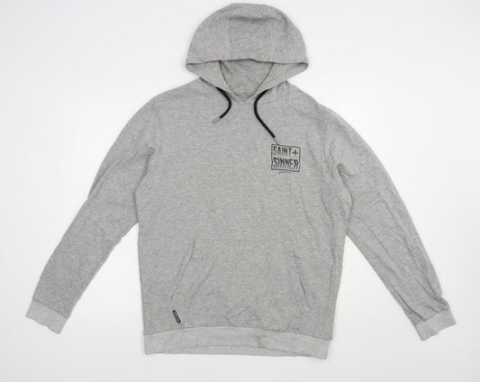 Preloved Saint+Sinner Mens Grey  Cotton Pullover Hoodie Size S - Front