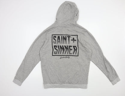 Preloved Saint+Sinner Mens Grey  Cotton Pullover Hoodie Size S - Back