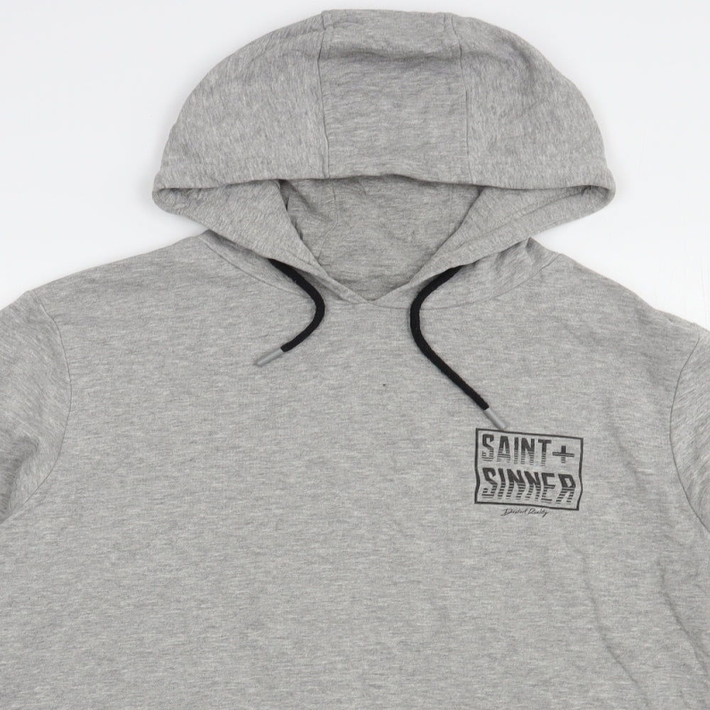 Saint+Sinner Mens Grey  Cotton Pullover Hoodie Size S
