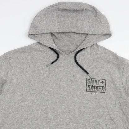 Preloved Saint+Sinner Mens Grey  Cotton Pullover Hoodie Size S - Detail