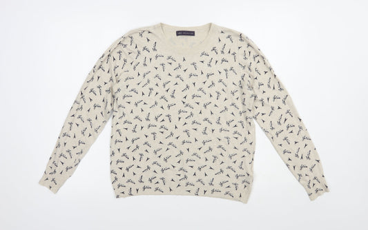 Marks and Spencer Womens Beige Crew Neck Geometric Viscose Pullover Jumper Size 14   - Paris